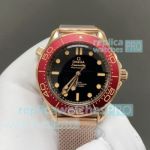 Swiss Copy Omega Seamaster 007 No Time To Die 8806 Watch Rose Gold and Burgundy Red 
